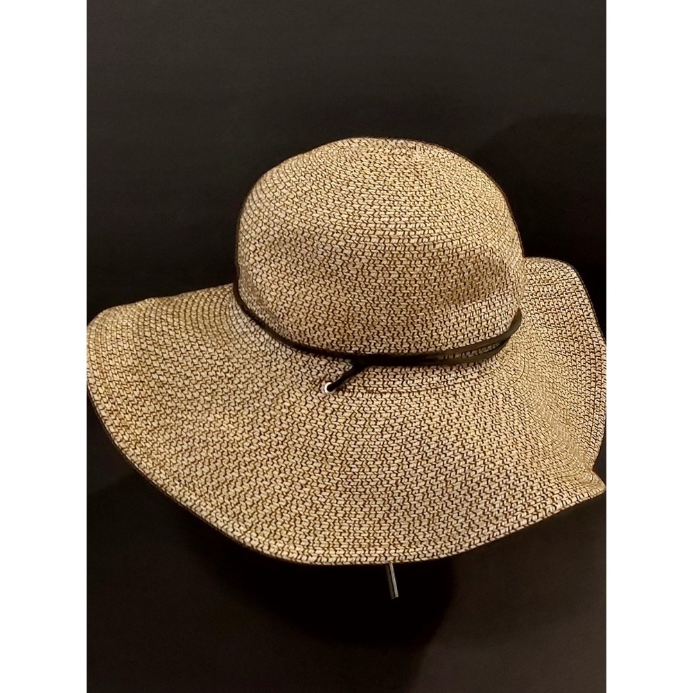 Women's Wide Brim Straw Paper Sun Hat Size S/M  Adjustable Brim Leather Strap